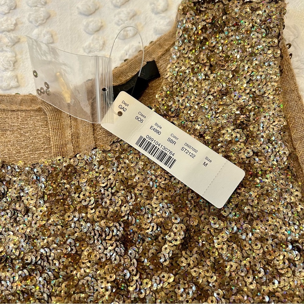 J Crew Collection Shimmering Gold Sequin Sweater Knit Shell Tank Wool Blend NWT - Picture 13 of 14